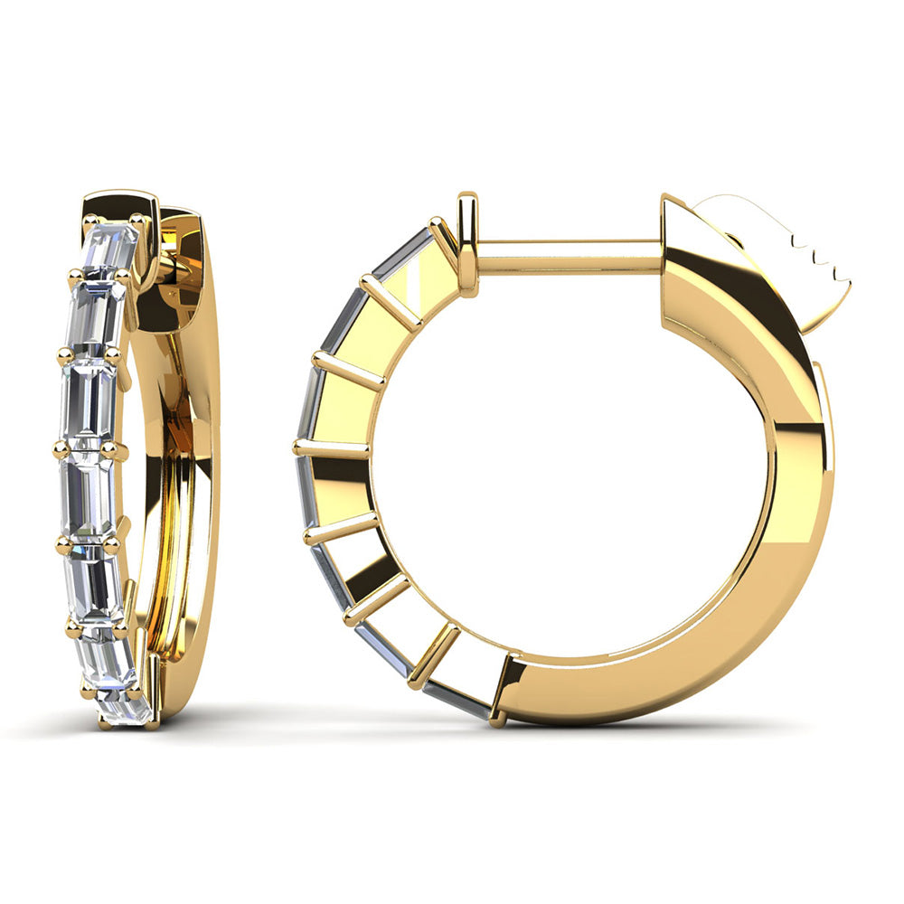 Baguette Cut Huggie Diamond Hoop Earrings