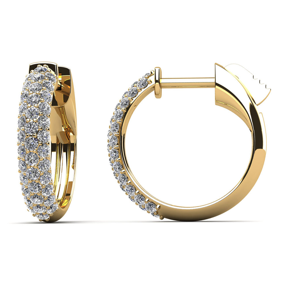 3 Rows Brilliant Cut Huggie Diamond Hoops Earrings