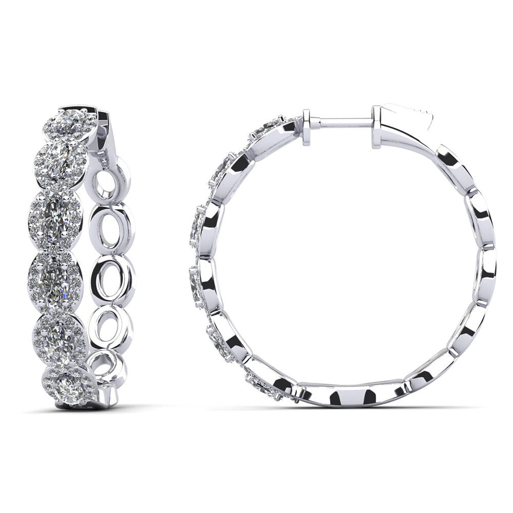 Oval And Round Diamond Hoop Earrings