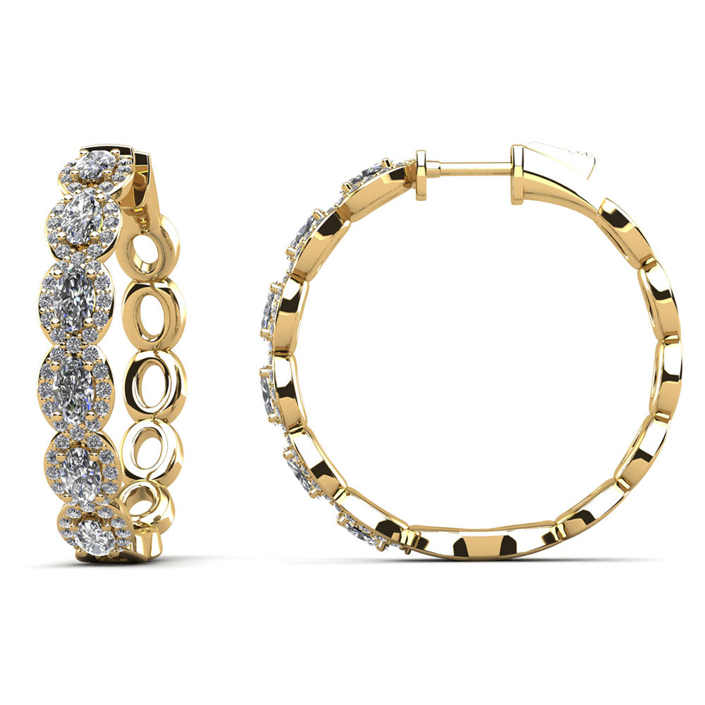 Oval And Round Diamond Hoop Earrings