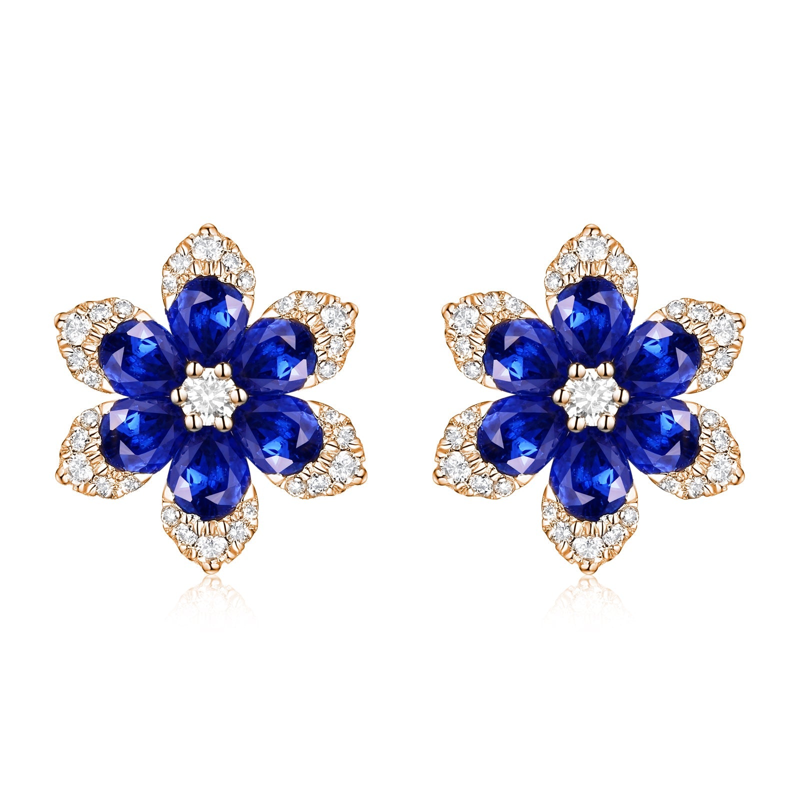 Diamond Sapphire Flower Stud Earrings