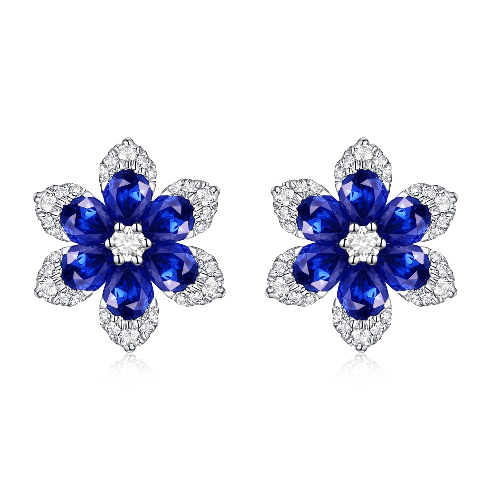 Diamond Sapphire Flower Stud Earrings
