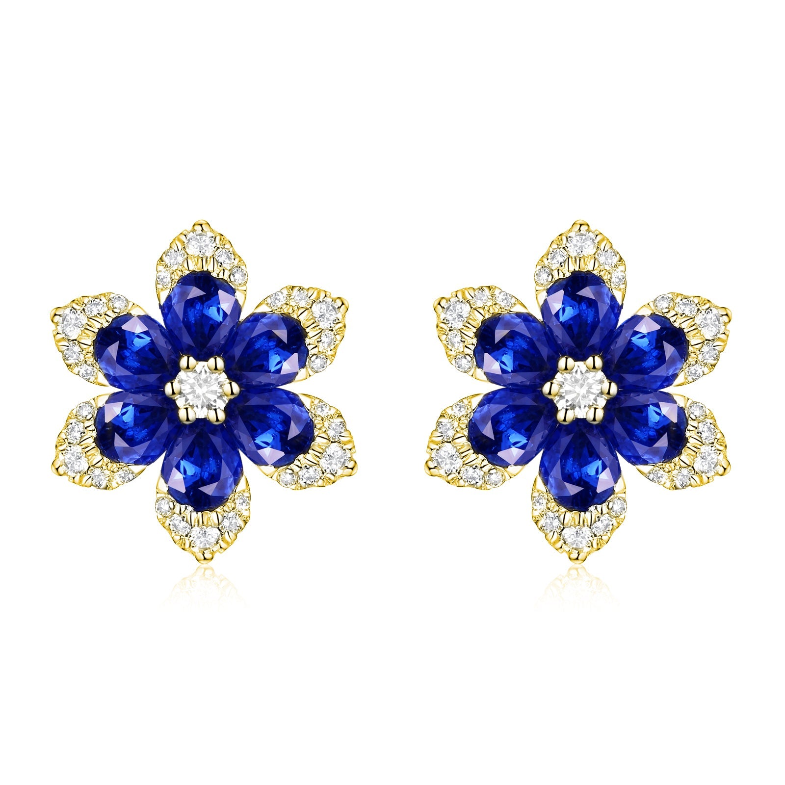 Diamond Sapphire Flower Stud Earrings