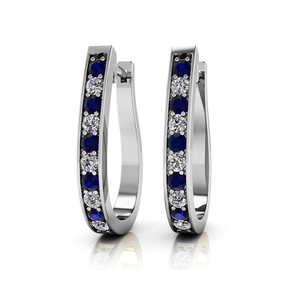 Oval Shaped Gemstone Diamond Hoop Earrings