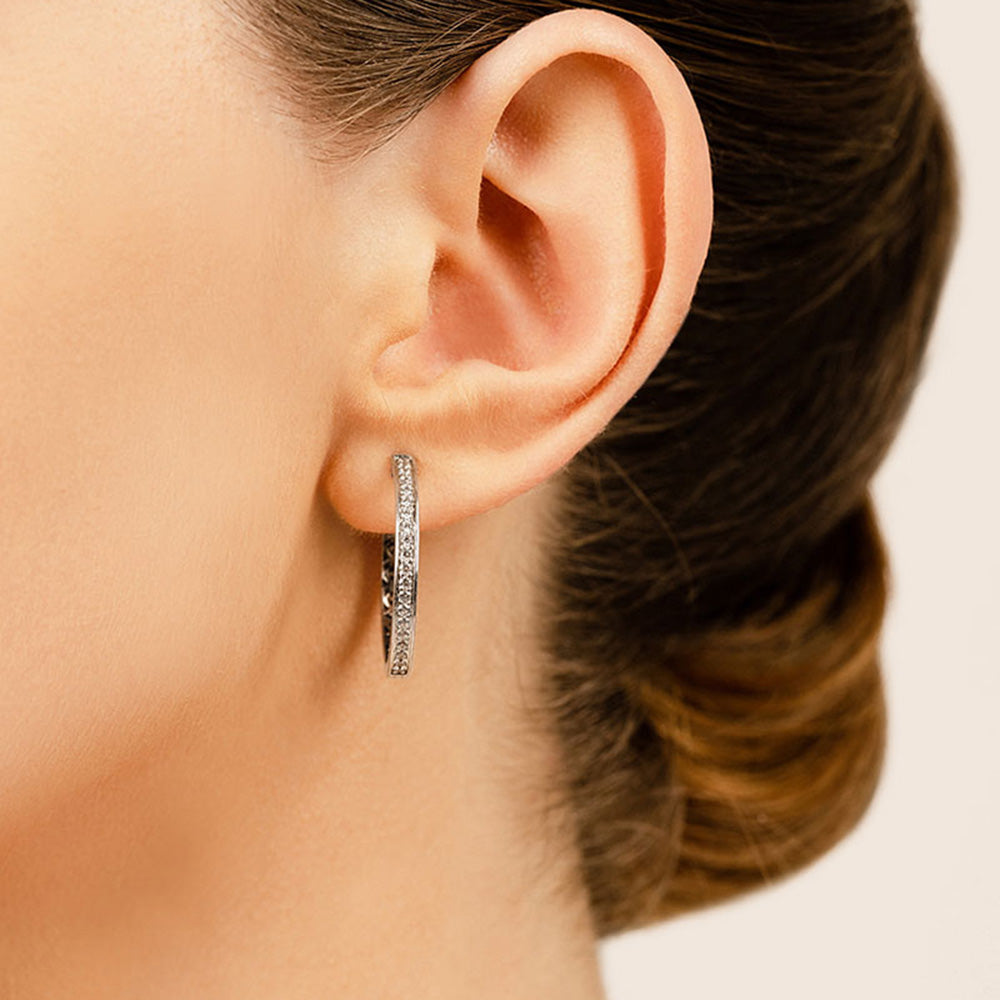 Small Prong Set Diamond Lined Hoops