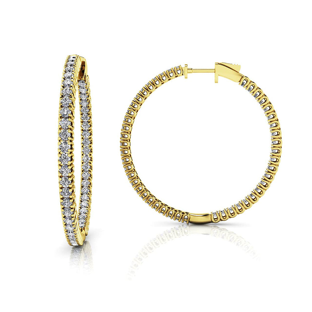 Elegant Curved Prong Diamond Hoop Earrings Large