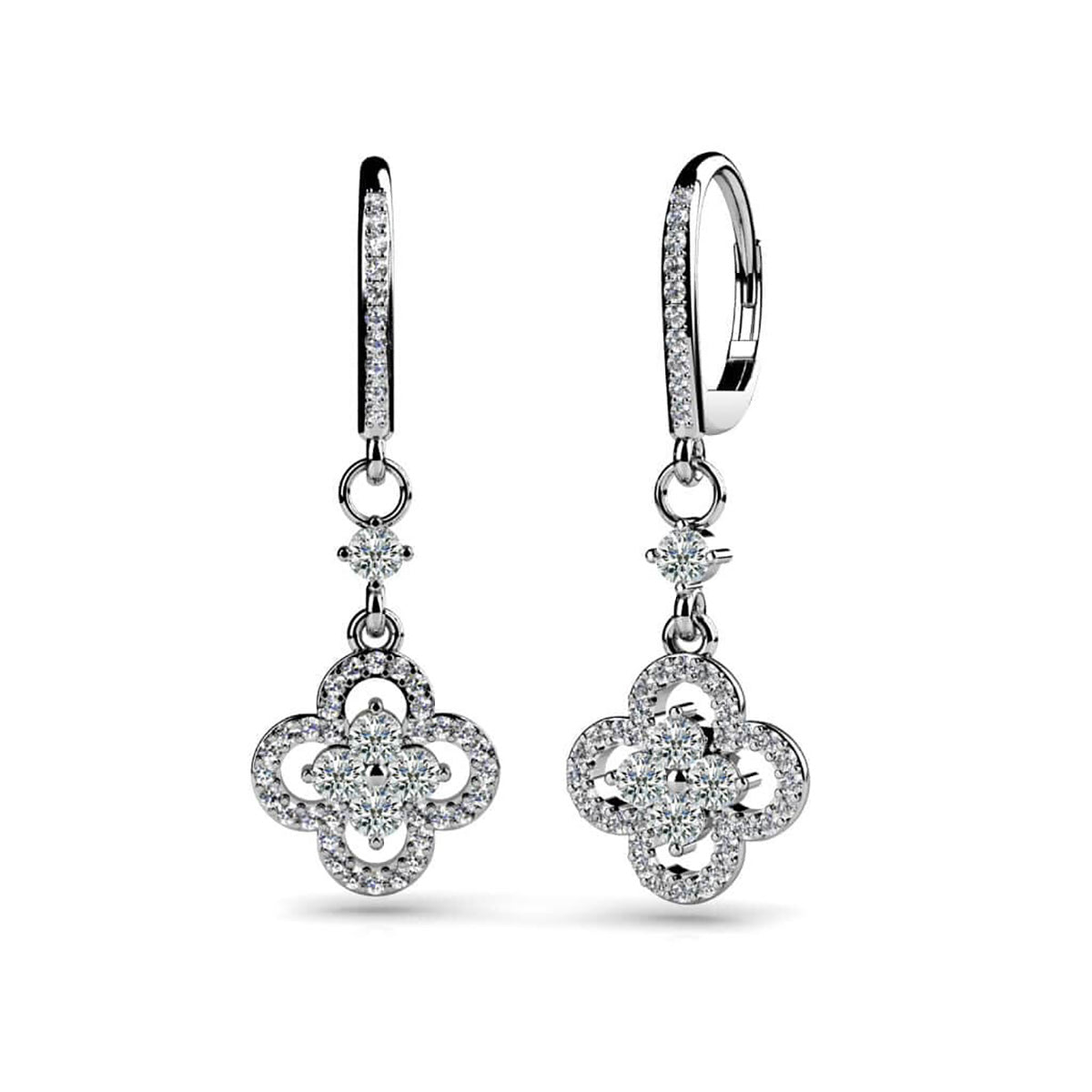 Diamond Clover Drop Earrings