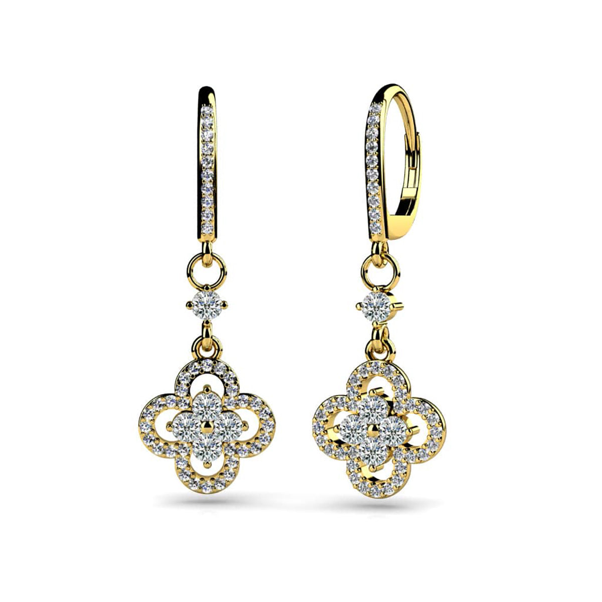 Diamond Clover Drop Earrings