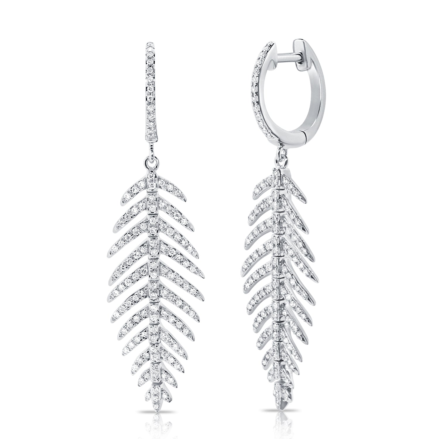 Diamond Feather Dangle Earrings