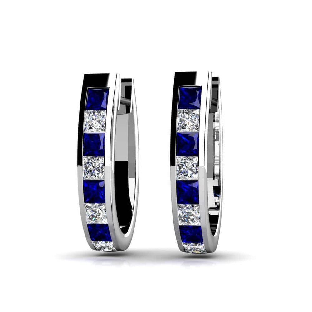 Channel Princess Gemstone Diamond Hoop Earrings
