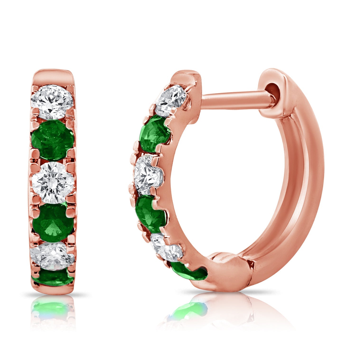 Emerald Diamond Alternating Huggie Earrings