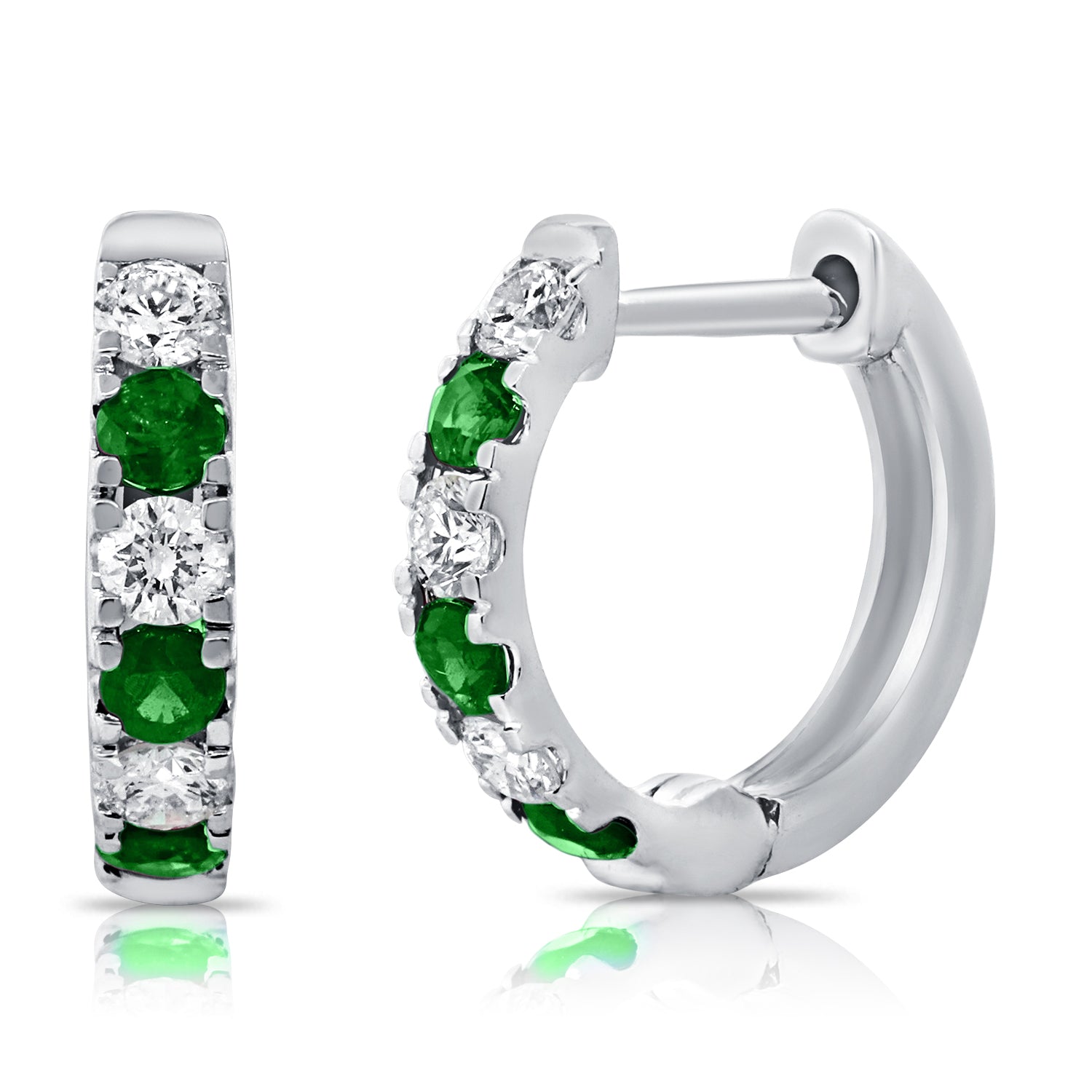 Emerald Diamond Alternating Huggie Earrings