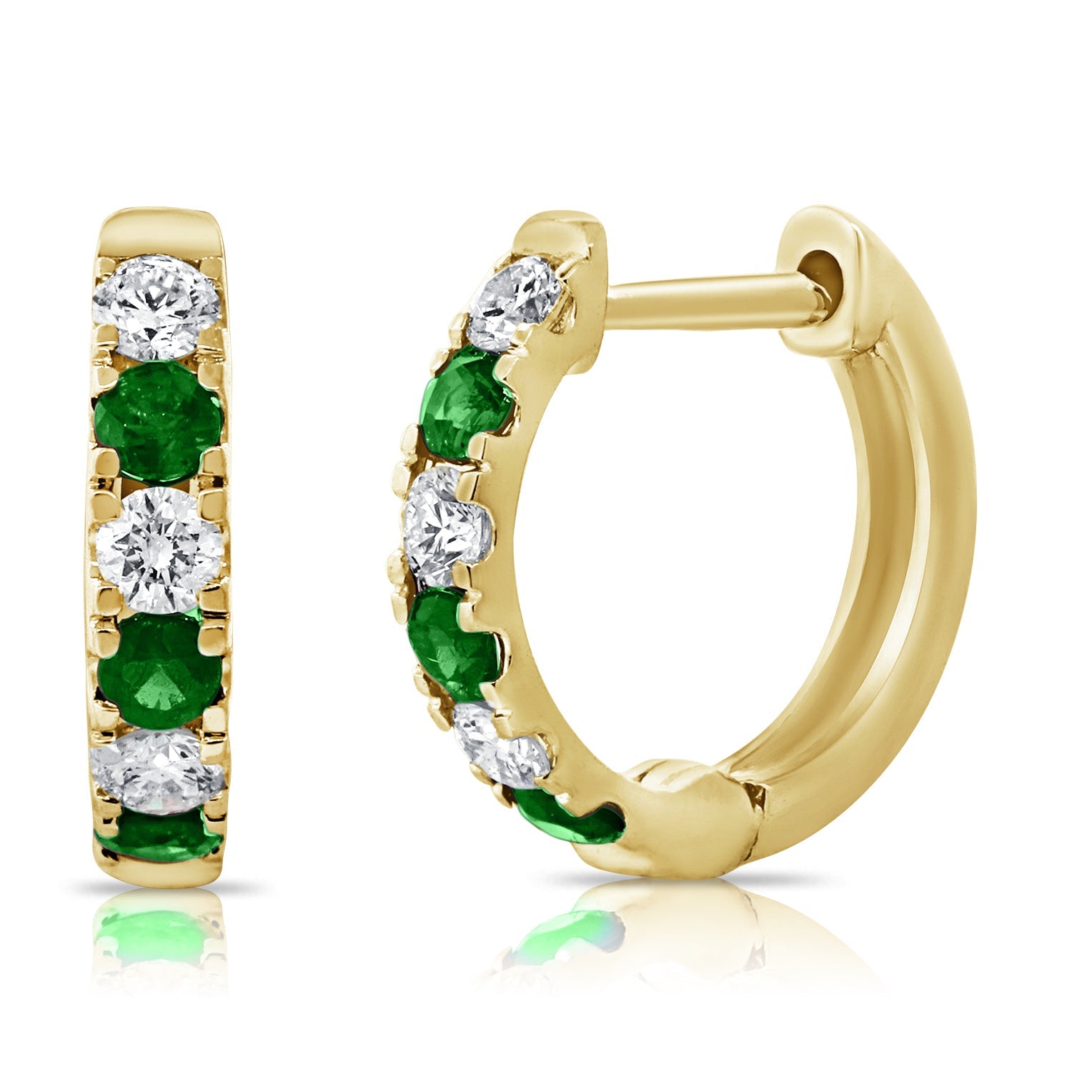 Emerald Diamond Alternating Huggie Earrings