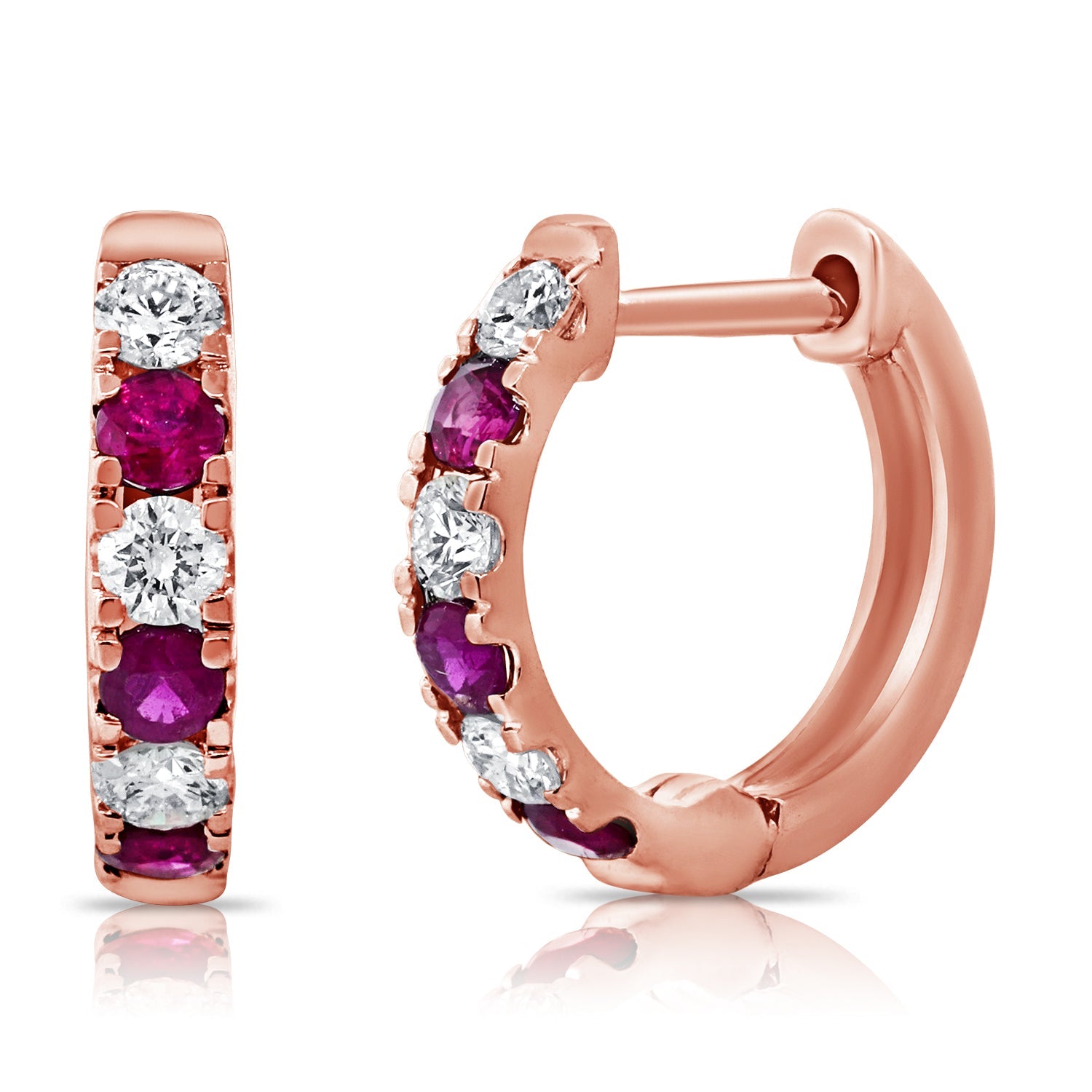 Diamond Ruby Alternating Huggie Earrings