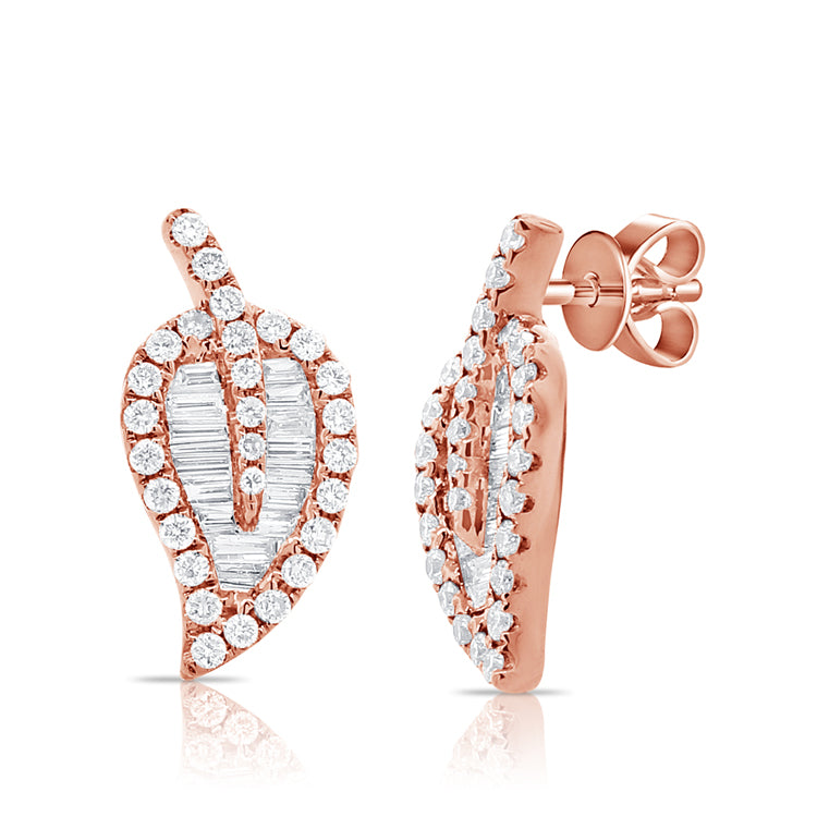 Diamond Baguette Leaf Stud Earrings