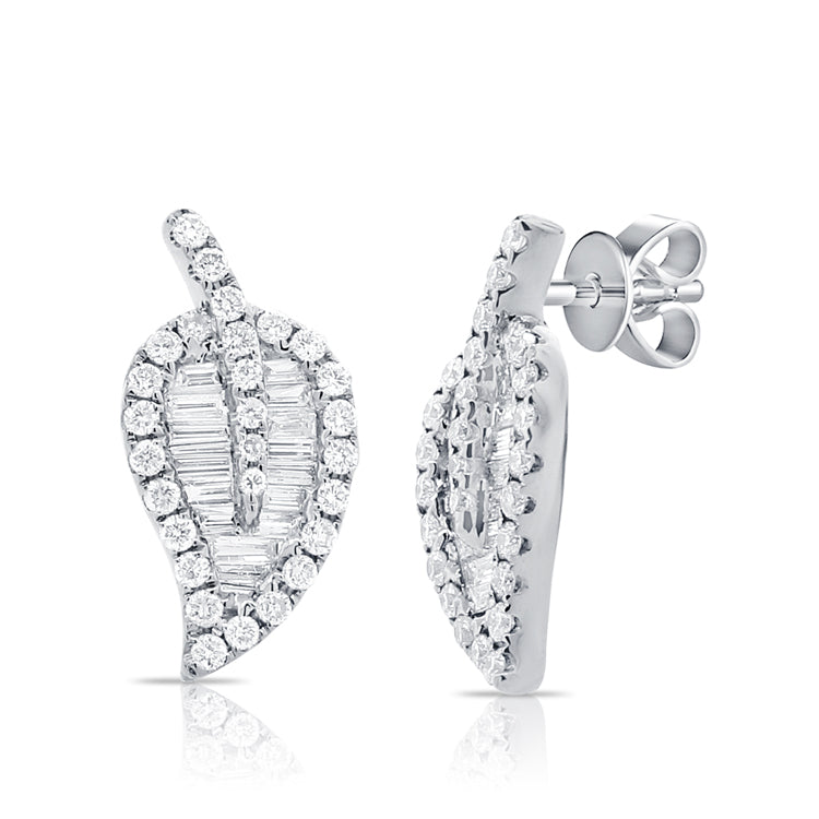 Diamond Baguette Leaf Stud Earrings