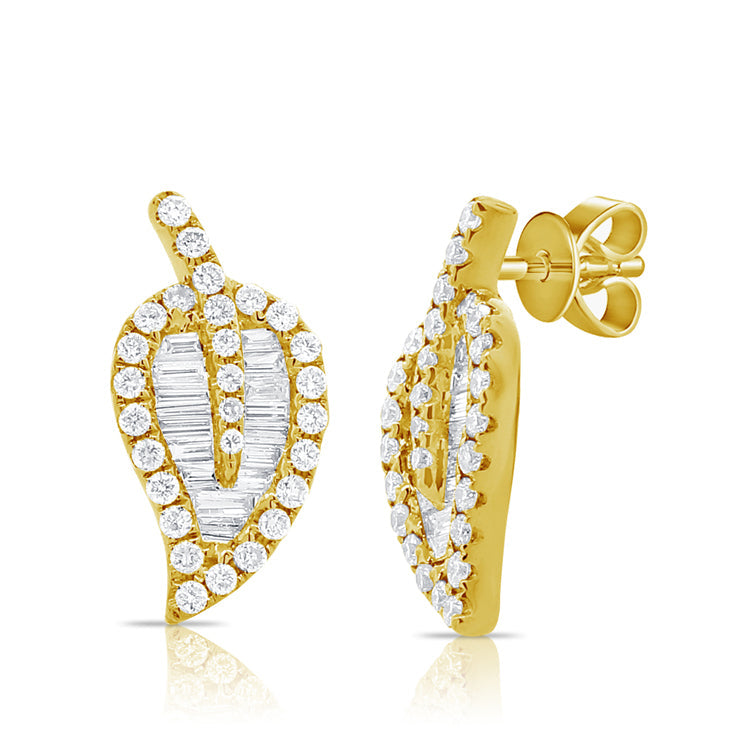 Diamond Baguette Leaf Stud Earrings