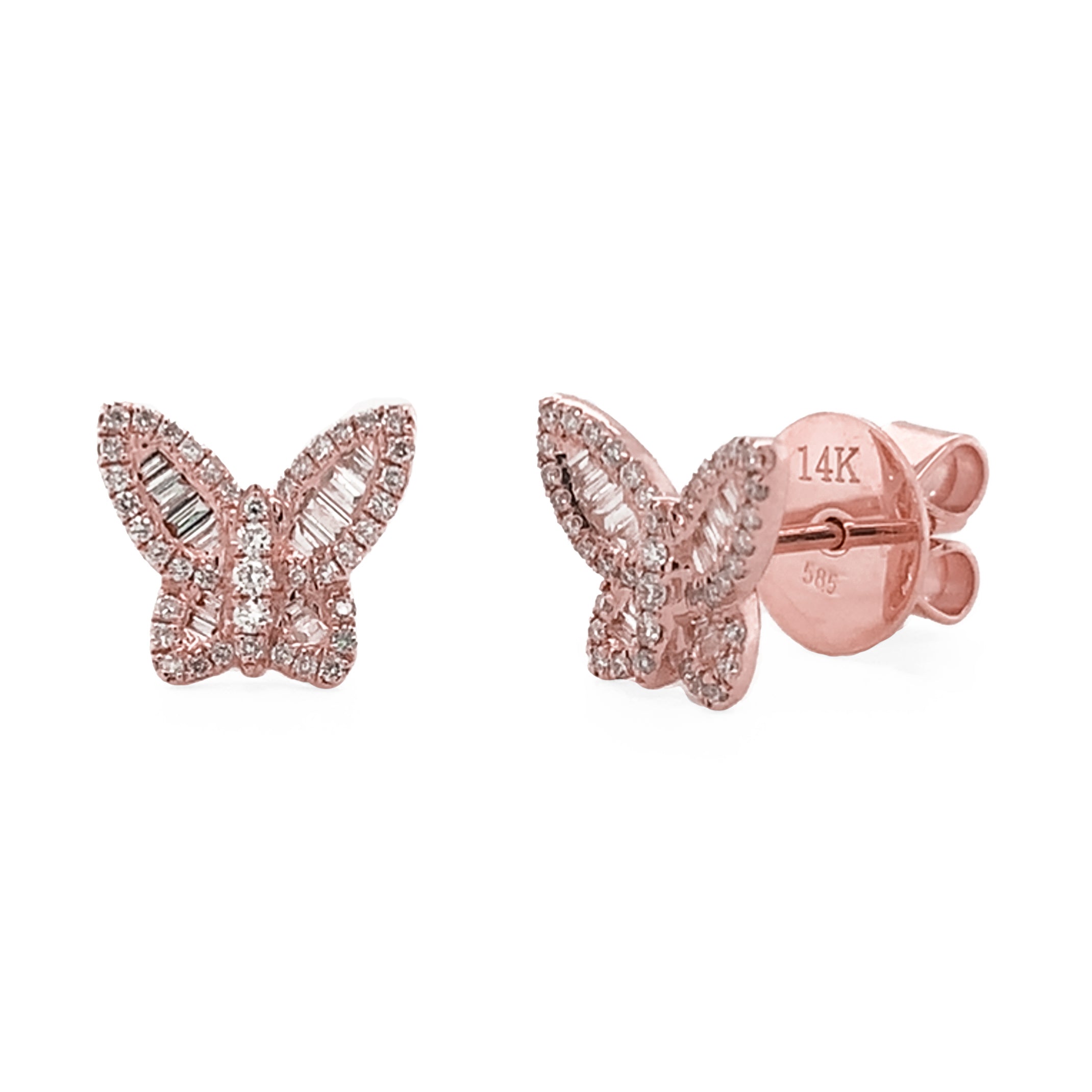 Baguette Diamond Butterfly Stud Earrings