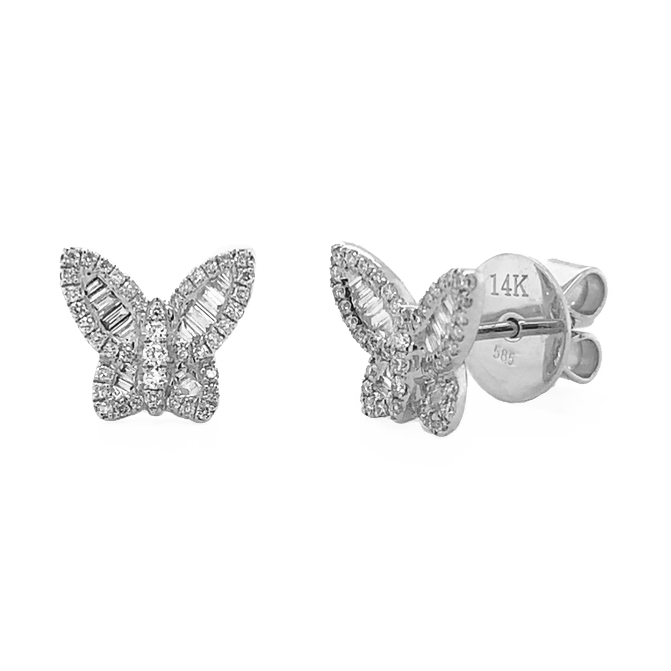 Baguette Diamond Butterfly Stud Earrings