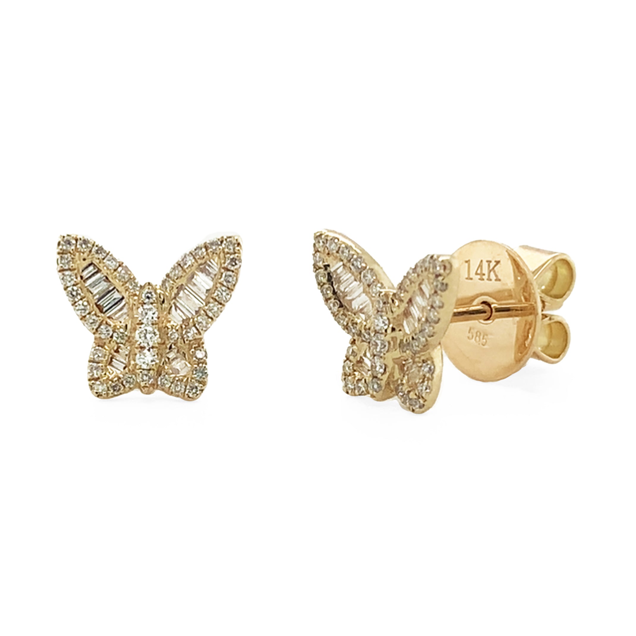 Baguette Diamond Butterfly Stud Earrings