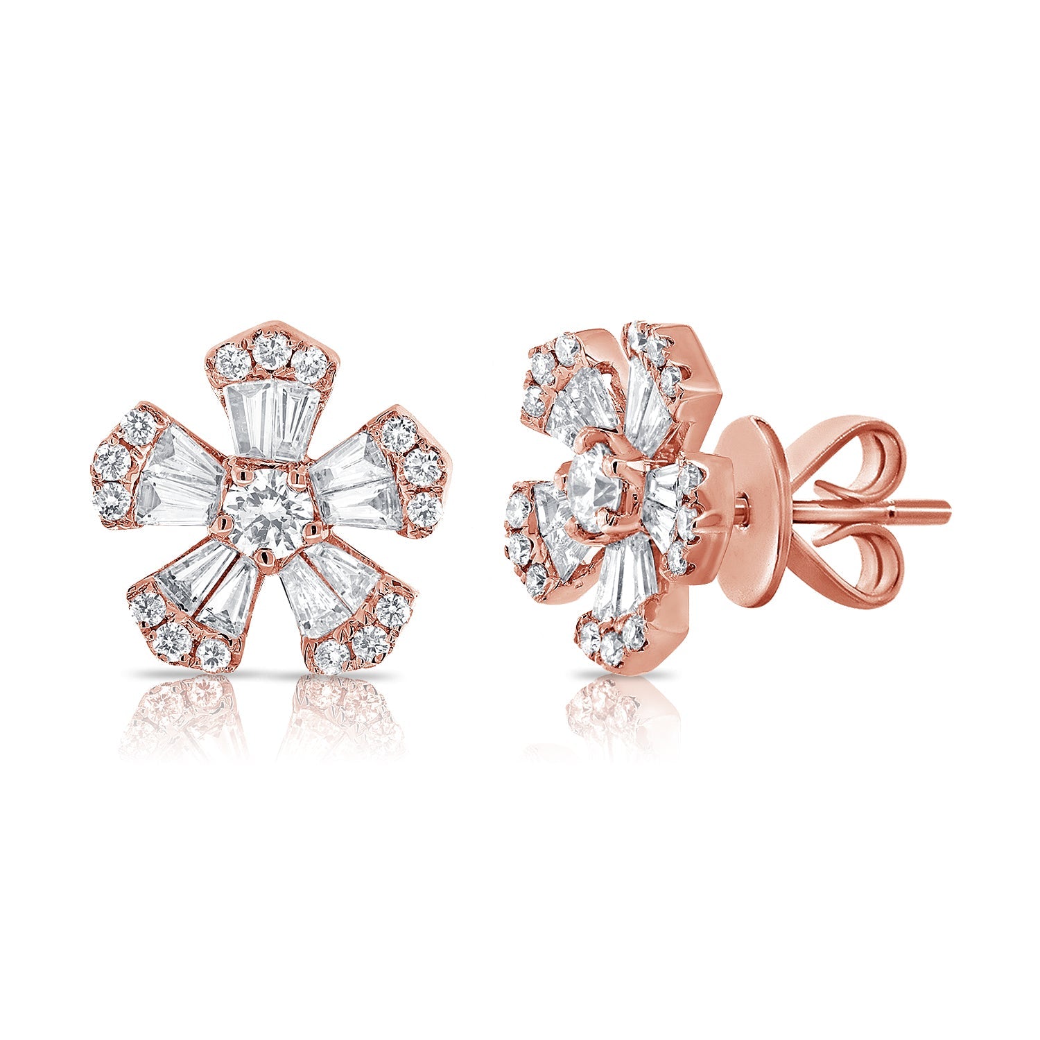 Diamond Baguette Flower Stud Earrings