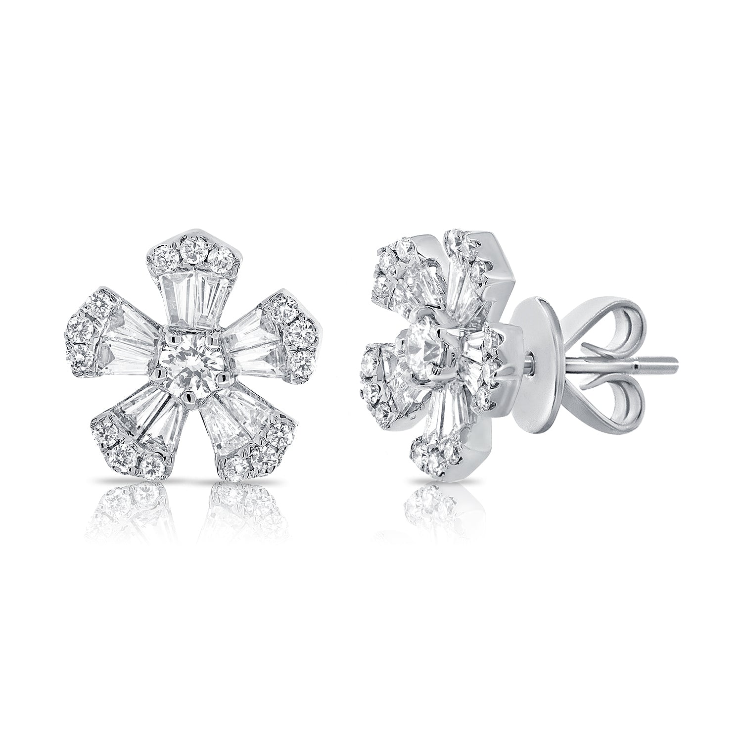 Diamond Baguette Flower Stud Earrings