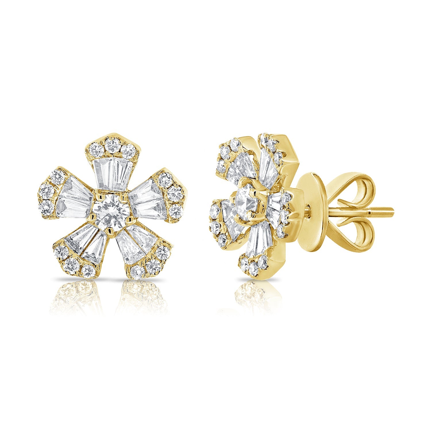 Diamond Baguette Flower Stud Earrings