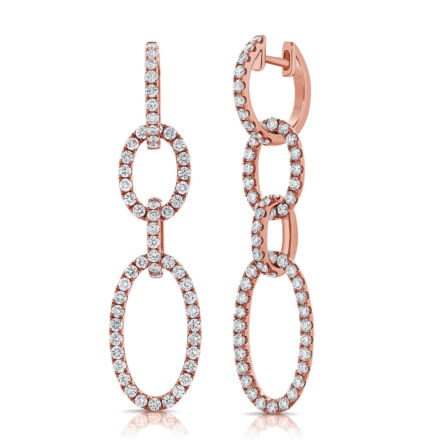 Diamond Oval Link Drop Earrings