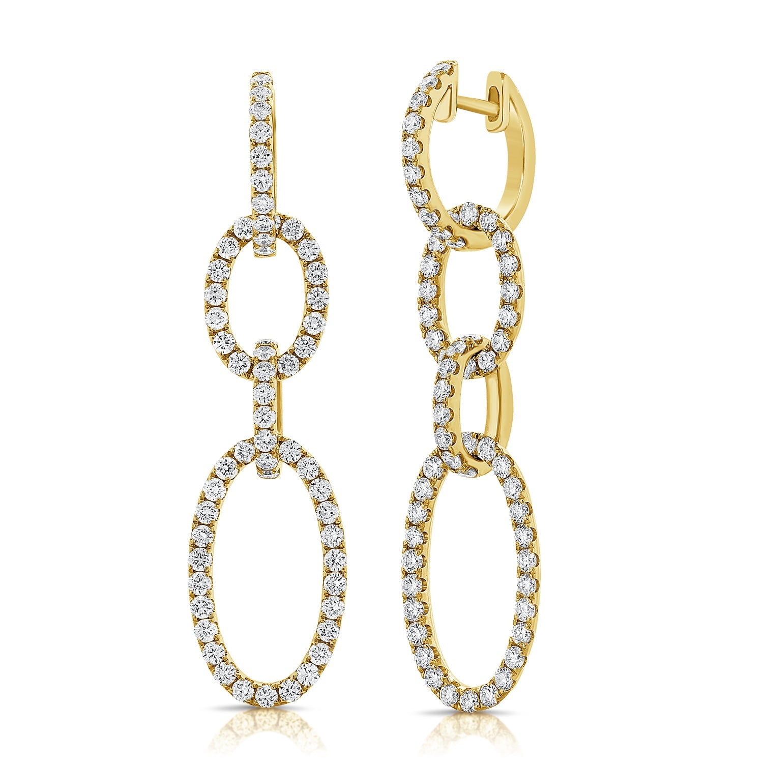 Diamond Oval Link Drop Earrings