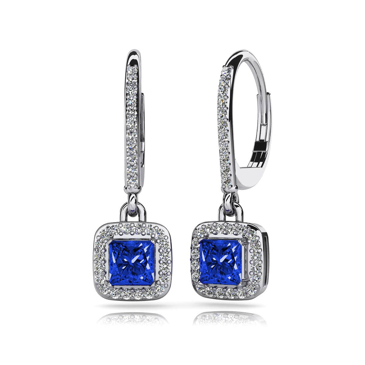 Princess Cut Gemstone And Diamond Drop Earrings