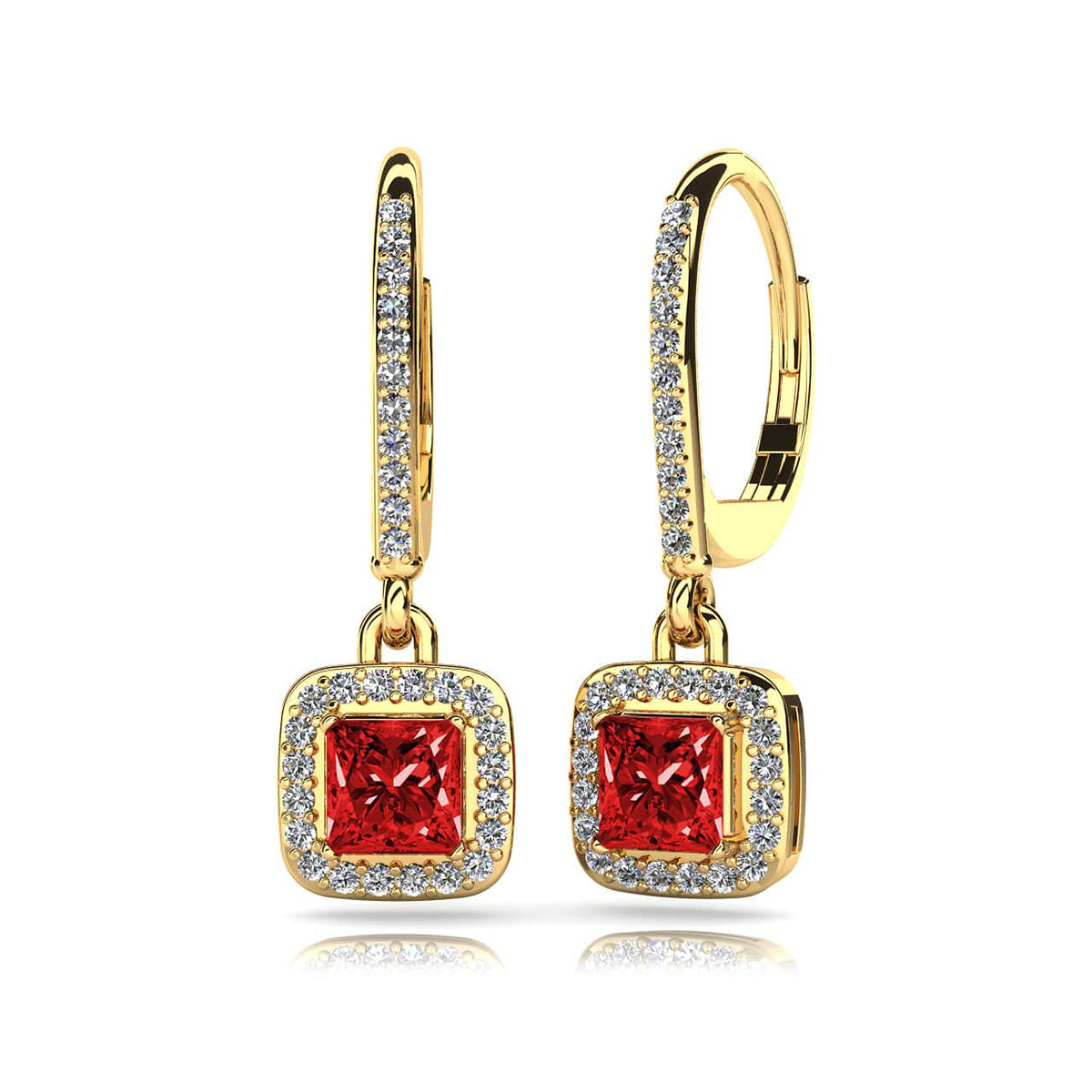 Princess Cut Gemstone And Diamond Drop Earrings