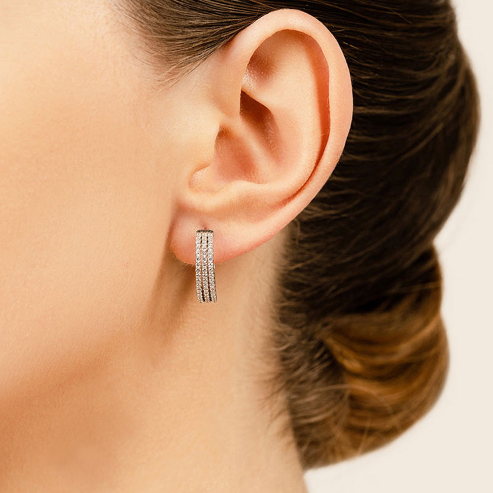Petit 3 Row Diamond Hoop Earrings