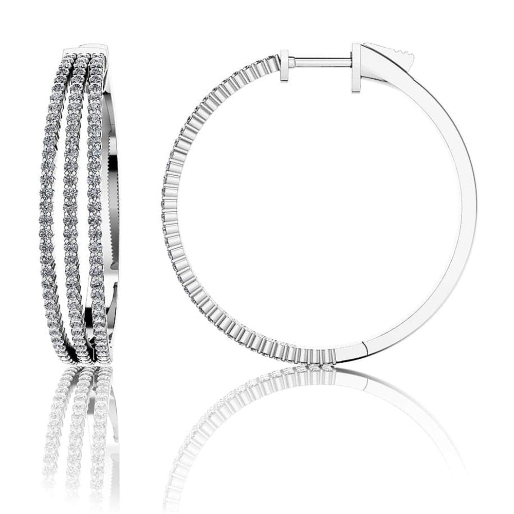 Medium 3 Row Diamond Hoop Earrings