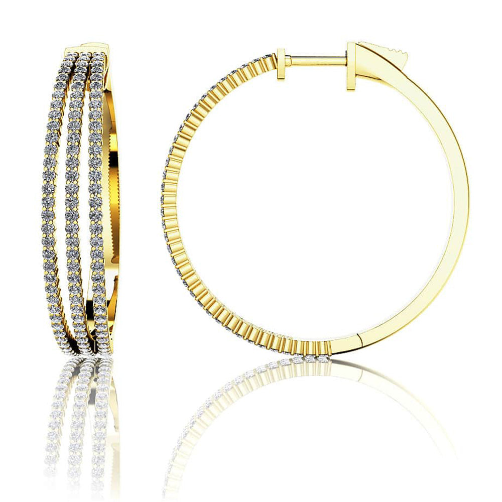 Medium 3 Row Diamond Hoop Earrings