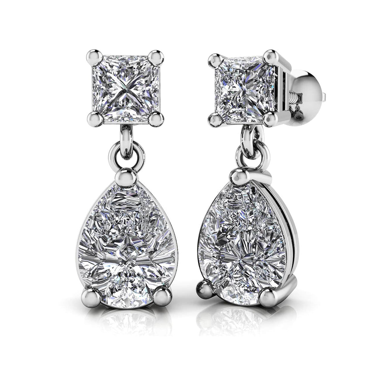Princess Cut Diamond Teardrop Earrings