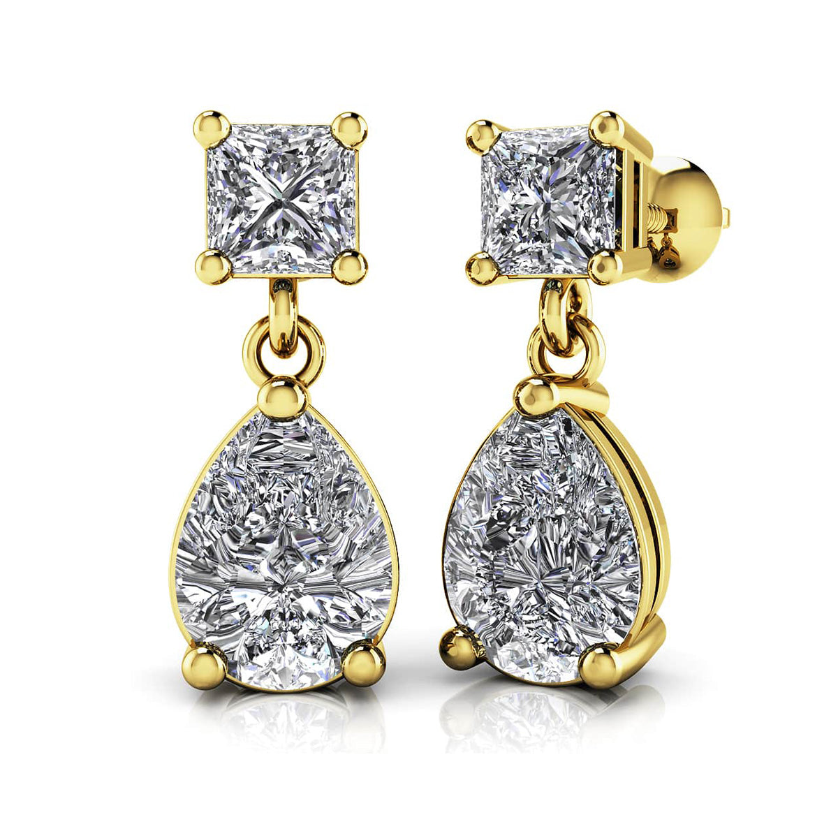 Princess Cut Diamond Teardrop Earrings