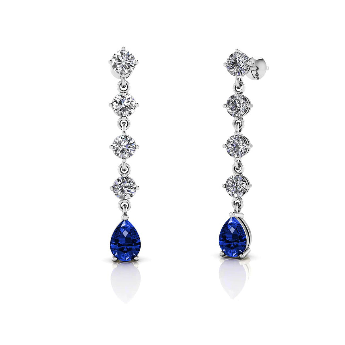 Round Diamond And Gemstone Pear Drop Earrings