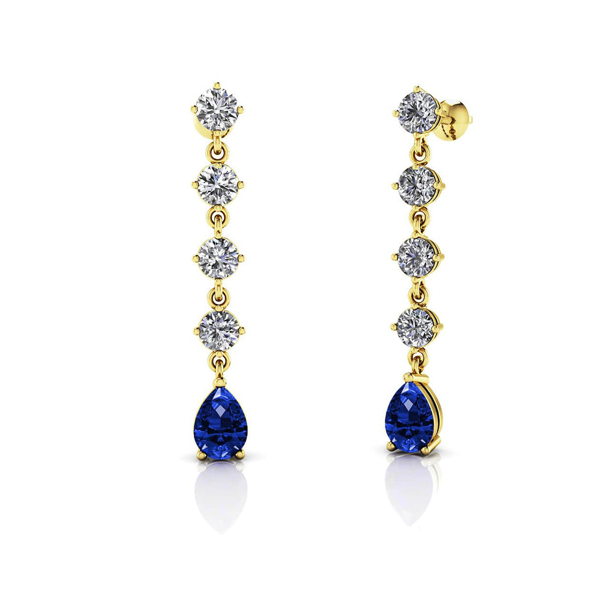 Round Diamond And Gemstone Pear Drop Earrings