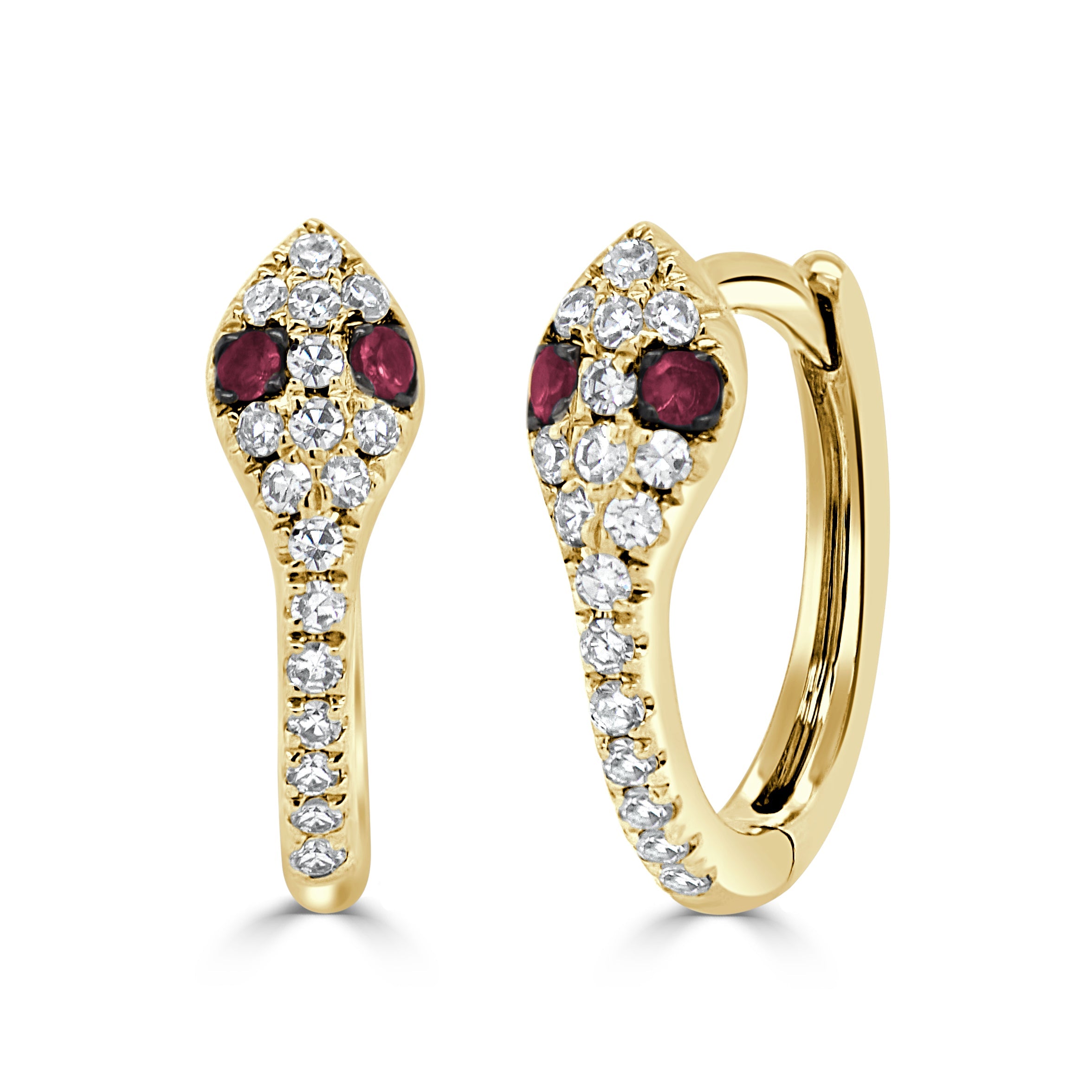Diamond Ruby Snake Huggie Earrings