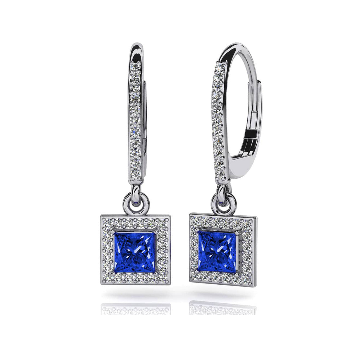 Princess Cut Diamonds And Gems Drop Earrings