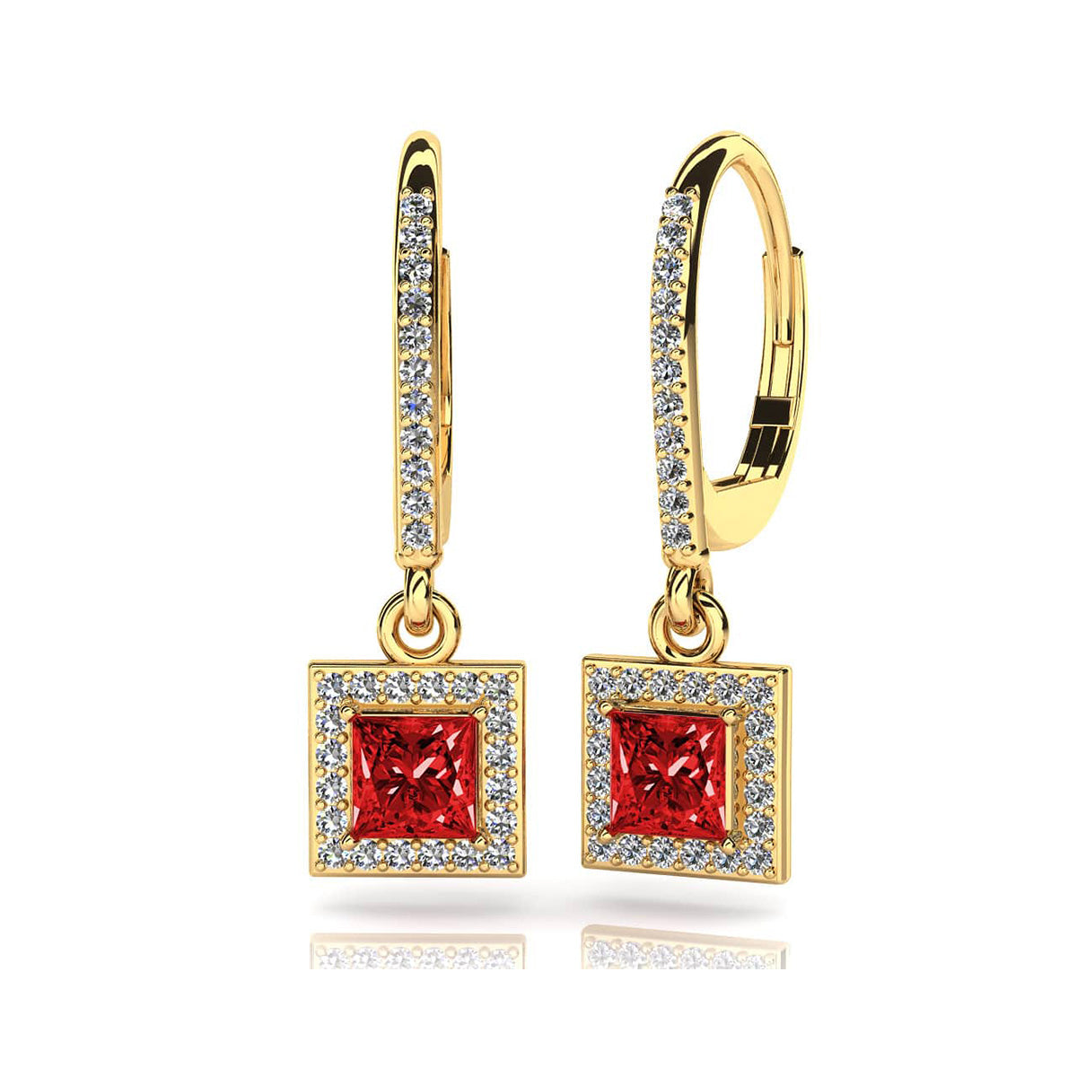 Princess Cut Diamonds And Gems Drop Earrings