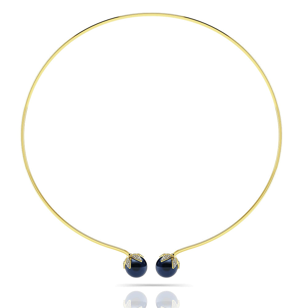 Double Black Pearl Flexible Gold Necklace