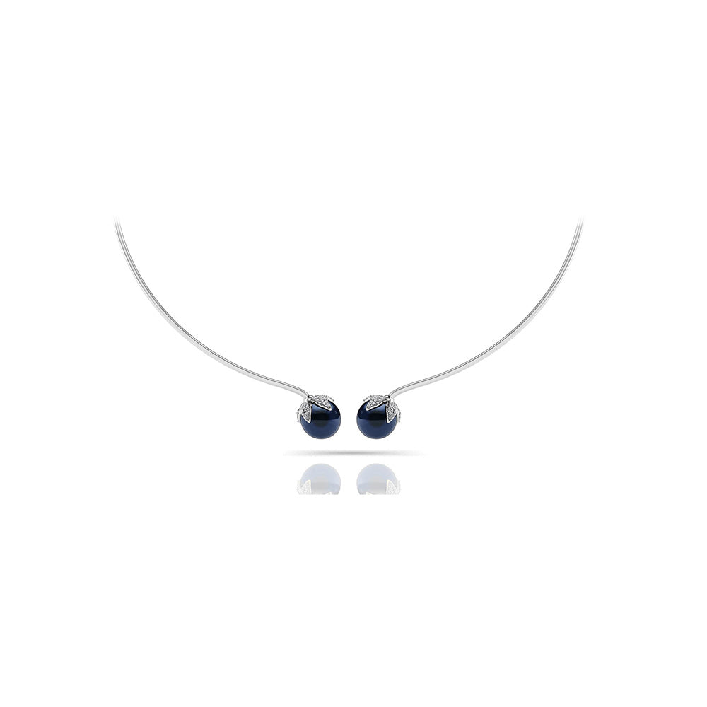 Double Black Pearl Flexible Gold Necklace