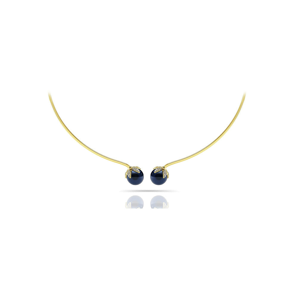 Double Black Pearl Flexible Gold Necklace