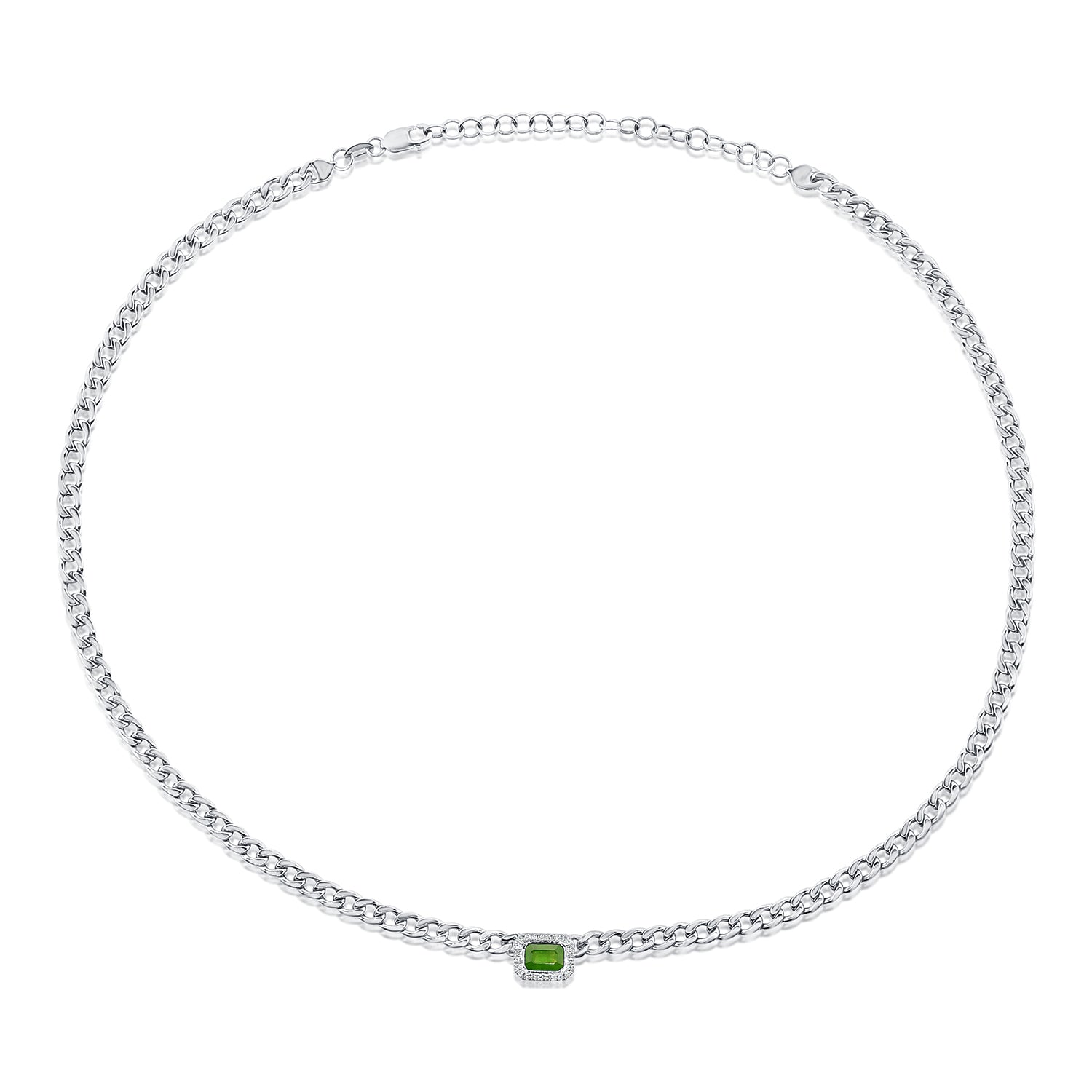 Green Emerald Diamond Link Necklace
