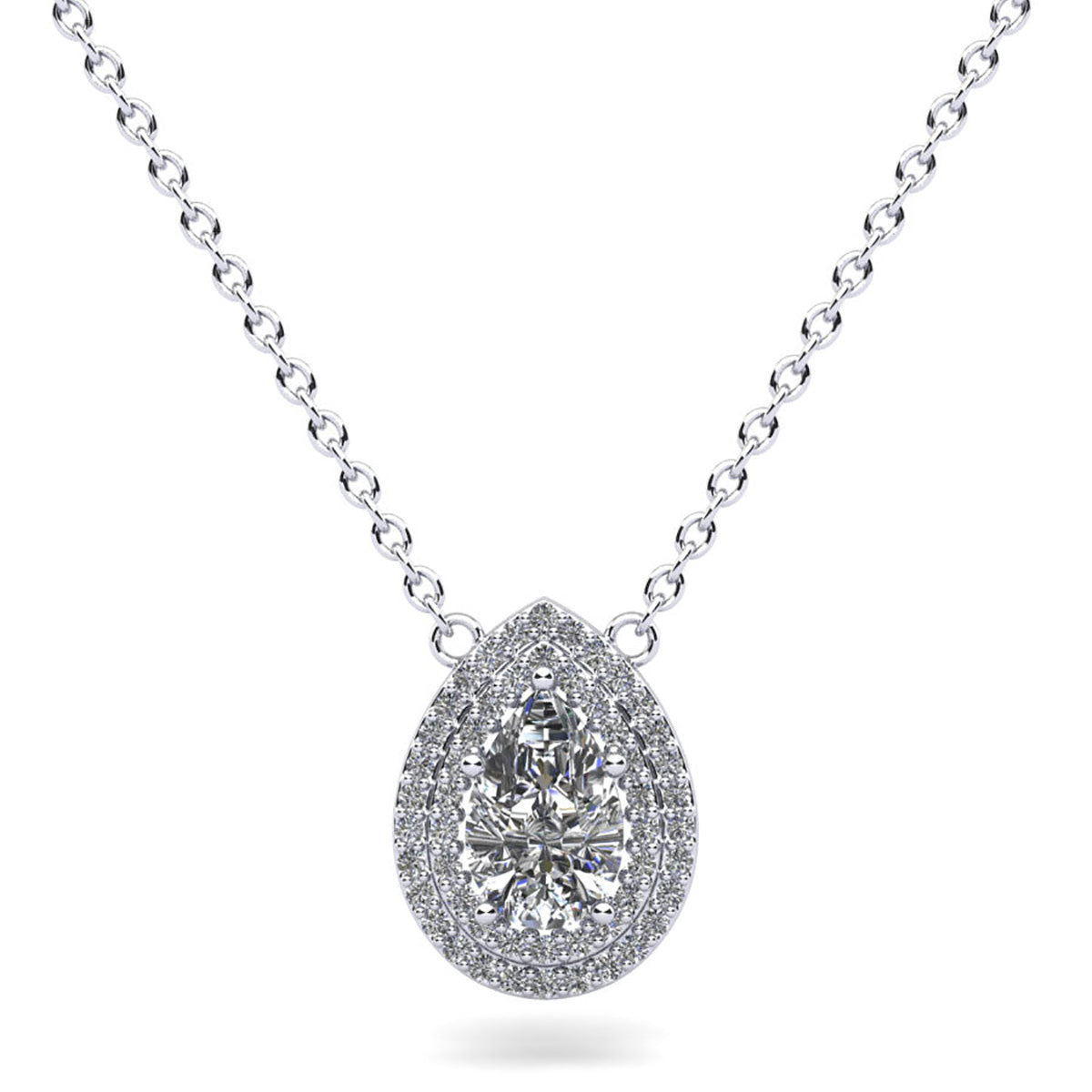 Double Halo Pear Shape Diamond Pendant