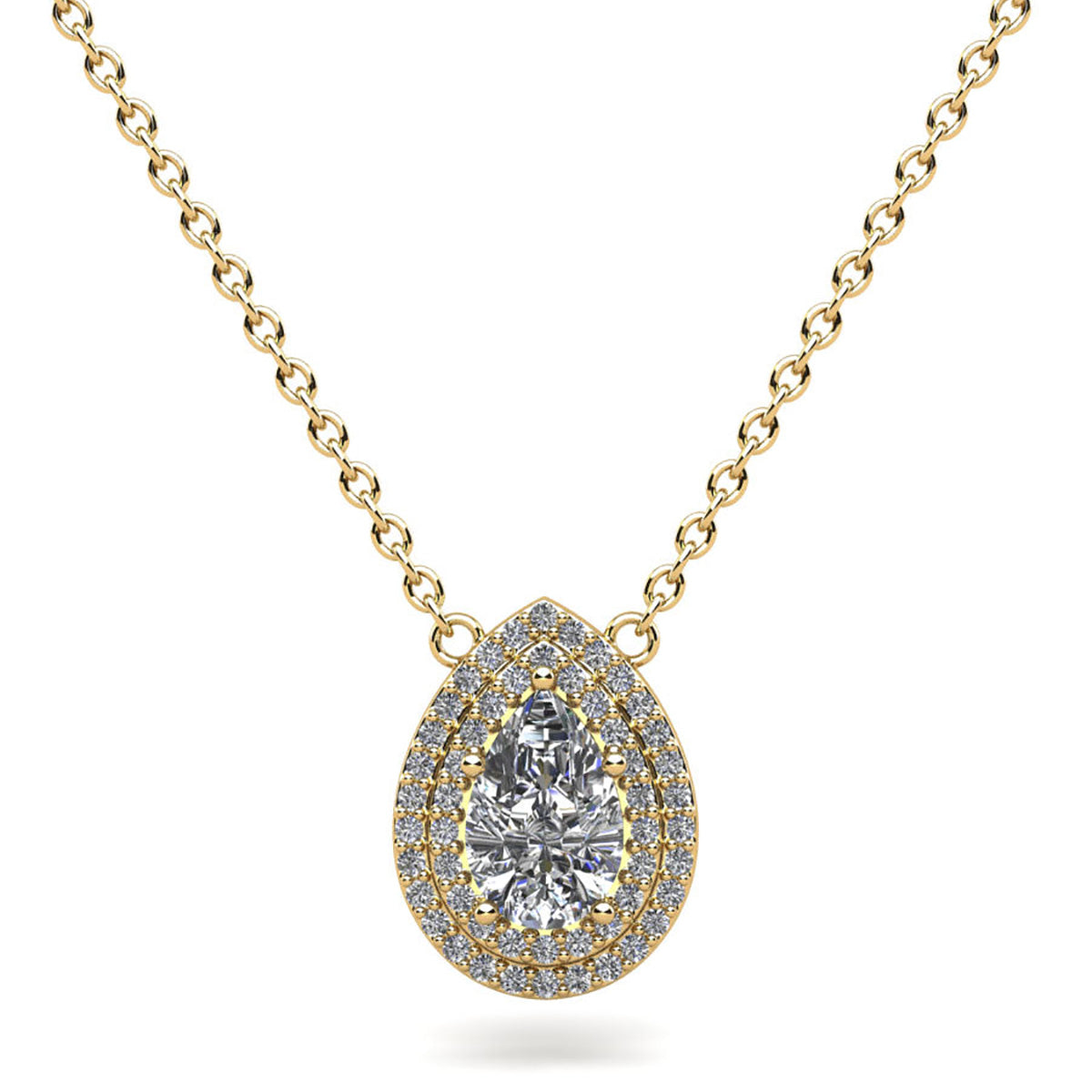 Double Halo Pear Shape Diamond Pendant
