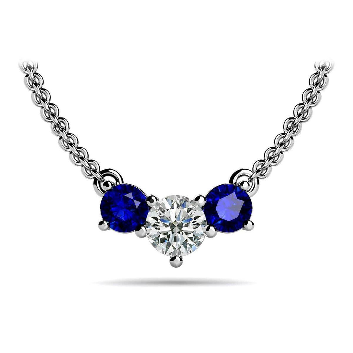 Three Stone Horizontal Diamond Gemstone Pendant