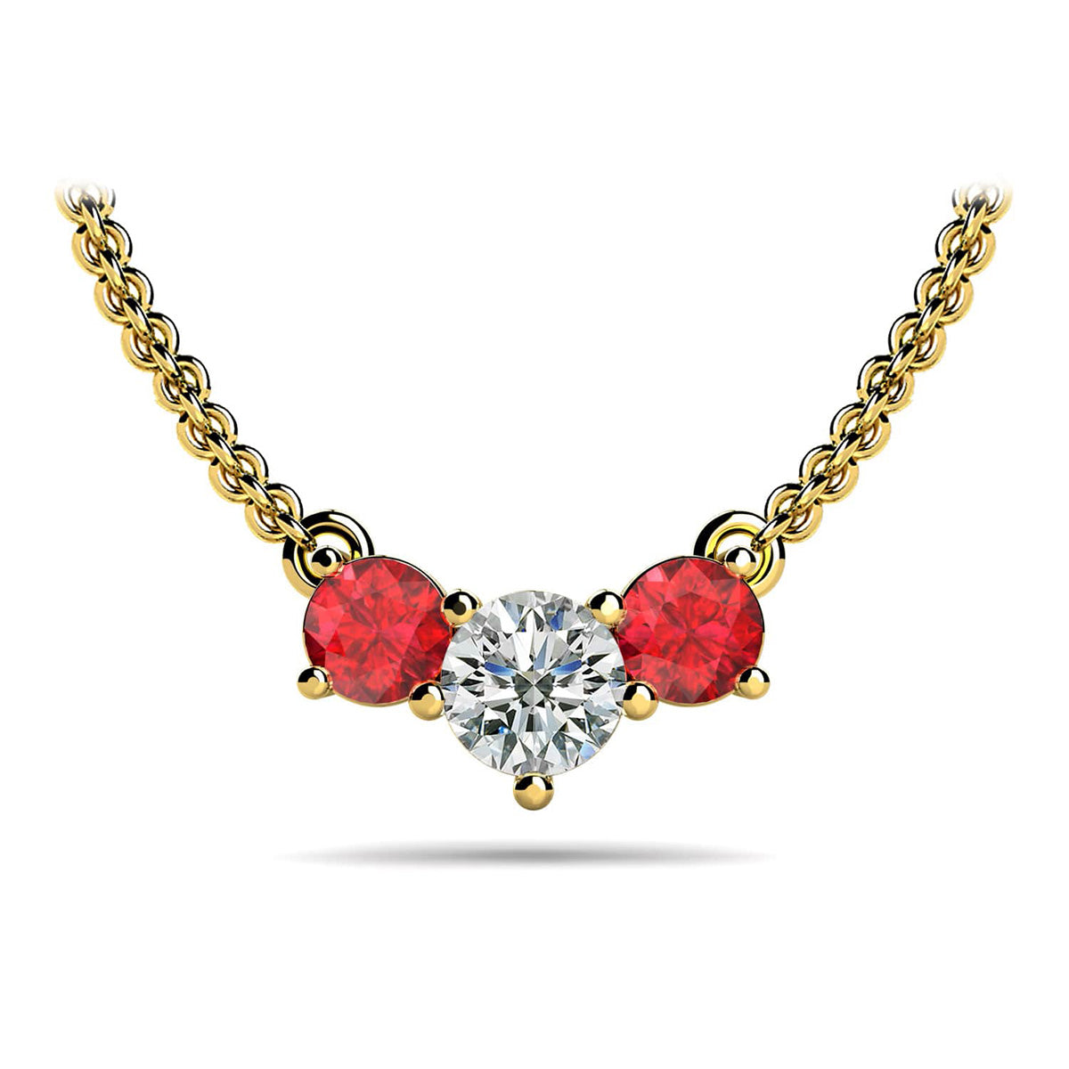 Three Stone Horizontal Diamond Gemstone Pendant