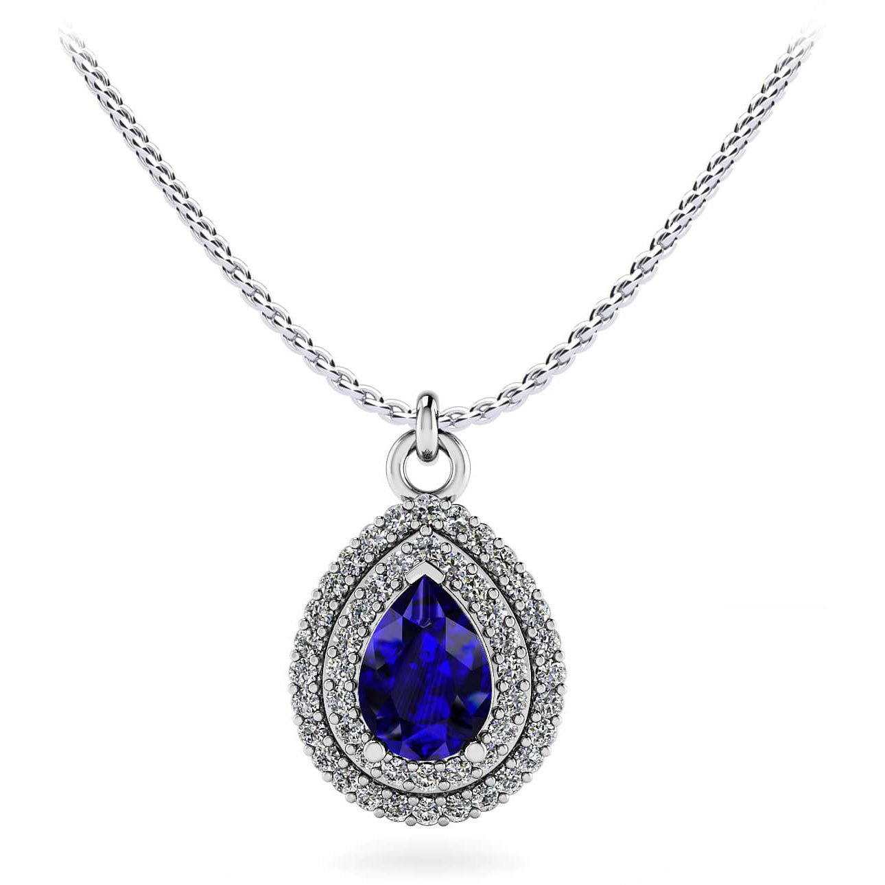 Vintage Double Halo Teardrop Diamond Gemstone Pendant